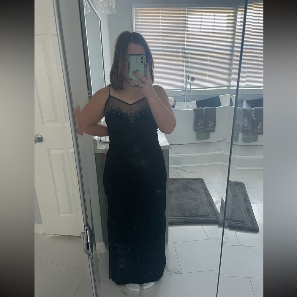 Vintage black prom maxi dress with beading